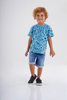 Camiseta Infantil e Bebê Azul de Dinossauro da Up Baby