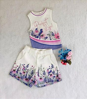 Conjunto Infantil Feminino Pássaros Lilás da Petit Cherie
