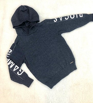 Blusa Infantil Masculina Fechada em Linha Tricô Capuz duas Cores