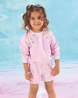 Conjunto Infantil com Shorts Rosa Gabriela Aquarela