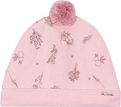 Touca de Bebê Feminina em Suedine Estampada Rosa