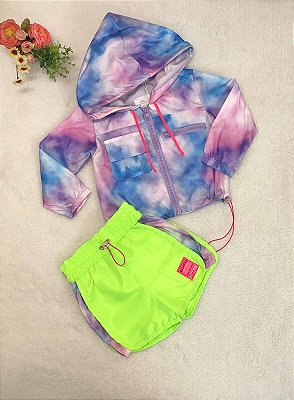 Conjunto Infantil feminino Shorts com Corta Vento
