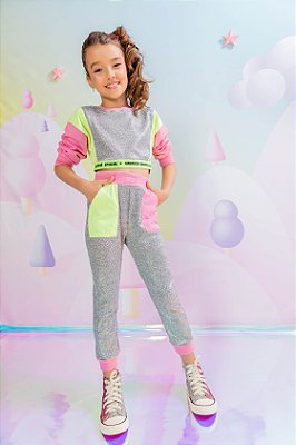 Conjunto Infantil Feminino com Calça Jogger Neon Brilho
