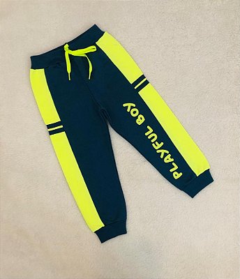 Calça de Infantil Moletom com Felpa Azul com Neon