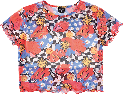 Blusa Juvenil Feminina de Verão de Tule com Top