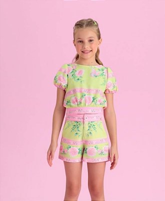 Conjunto Infantil Feminino com Shorts Floral Petit Cherie