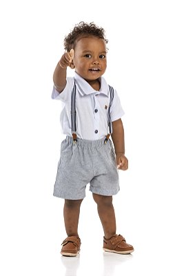 Conjunto de Bebê Masculino Camisa Body com Suspensório