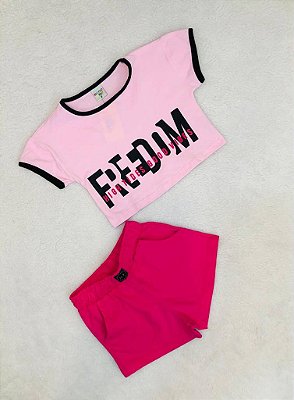Conjunto Infantil Feminino de Verão com Cropped e Shorts
