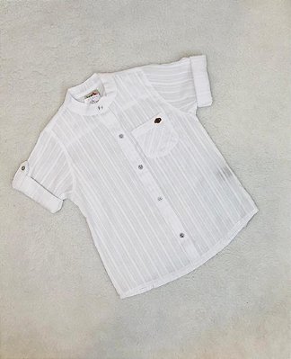 Camisa Infantil Masculina Mangas Curtas Branca Cambraia