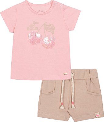 Conjunto Infantil Feminino de Verão Cereja com Shorts