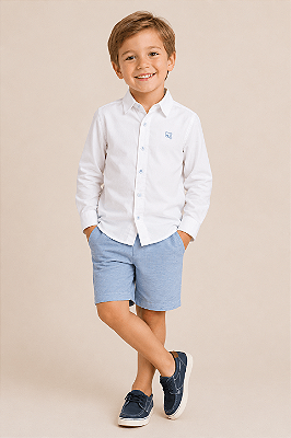 Conjunto Infantil Masculino com Camisa Social com Bermuda