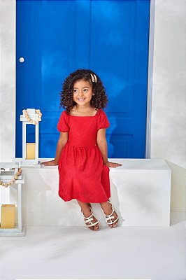 Vestido de Bebê Vermelho de Verão em Lesi de Malha