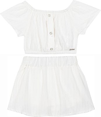 Conjunto Infantil Feminino com Saia Shorts Branco