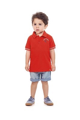 Camiseta Infantil Gola Polo Vermelha Malha de Algodão
