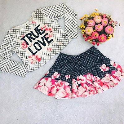 Conjunto Infantil com Saia Preto e Creme da Petit Cherie