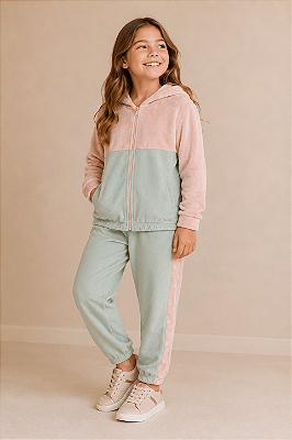 Conjunto Infantil de Frio Feminino Aberto em Veludo
