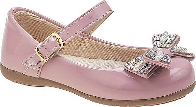 Sapato Infantil Rosa em Verniz com Laço com Brilhos