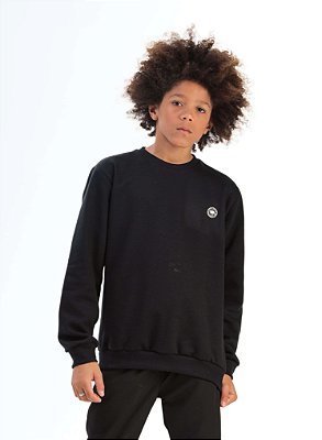 Blusa Juvenil de Frio Moletom Masculina Fechada Preta
