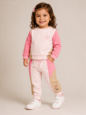 Conjunto Infantil de Frio de Menina Rosa com Bege Up Baby