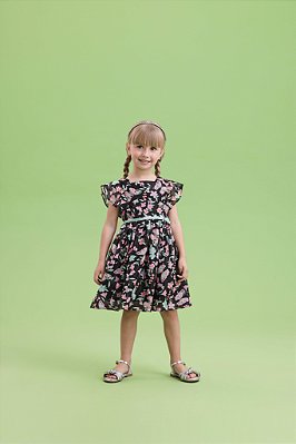 Vestido de Festa Infantil Preto Estampado Petit Cherie