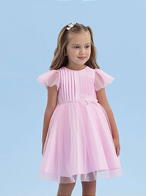 Vestido de Festa Infantil Rosa com Manga Petit Cherie