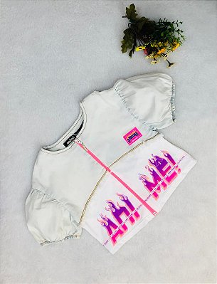 Blusa Infantil Jeans Aberta com Zíper da Animê