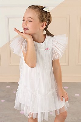 Vestido de Festa Infantil da Mon Sucré Branco Tule Soltinho