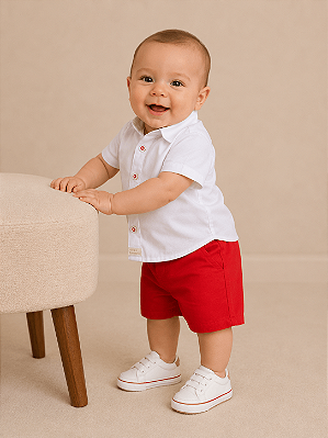 Conjunto Infantil Masculino Camisa Bermuda Vermelha