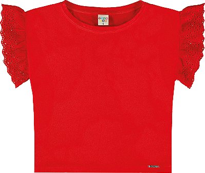 Blusa Infantil e Juvenil Vermelha Cotton com Laise