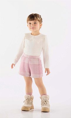 Conjunto Infantil Feminino da Up Baby Shorts Xadrez