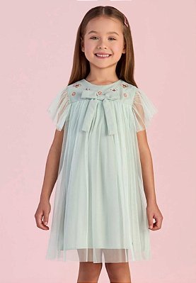 Vestido de Festa Infantil da Mon Sucré Verde Água Tule