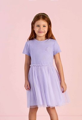Vestido Infantil de Festa da Mon Sucré Lilás com Manga Curta