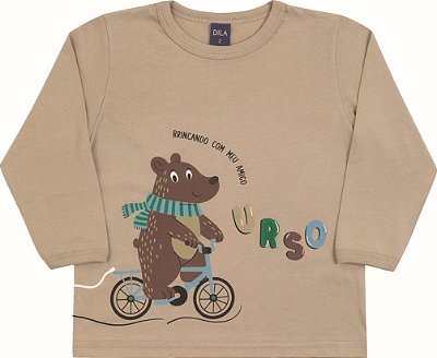 Camiseta Infantil Masculina Malha Urso de Bike