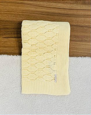Manta de Bebê em Linha com Ponto Renda Amarelo Claro