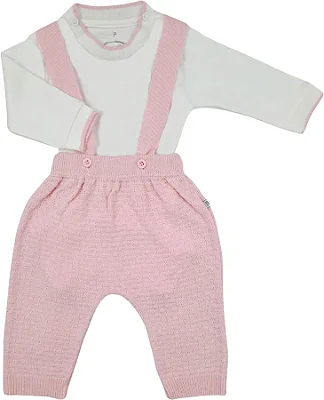 Conjunto com Body de Bebê da Malharia Noruega Tricô Suspensório