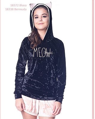 Blusa Juvenil de Veludo Feminina Fechada com Capuz