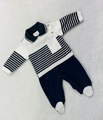 Macacão de Bebê Masculino de Tricô com Suedine da Beth Bebê