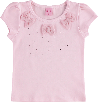 Blusa de Infantil de Verão Manga Curta Brilho e Laço