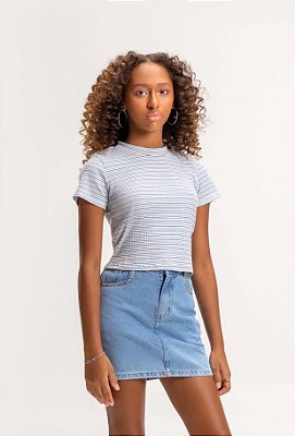 Blusa Juvenil de Verão Manga Curta Malha Ribana