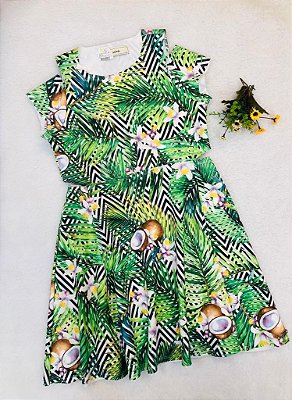 Vestido Infantil Verde Coqueiros em Neopreme da Animê