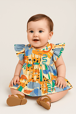 Vestido de Bebê da Up Baby Moderno Safari Laranja