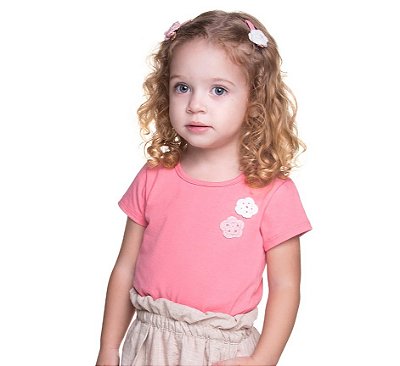 Blusa Infantil da Have Fun  Manga Curta Rosa com Crochê