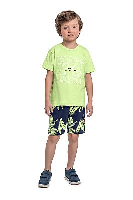 Conjunto Infantil da Bee Loop Bermuda Folhas Neon