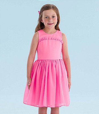 Vestido de Festa Infantil Mon Sucré Organza Pink Neon
