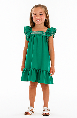Vestido Infantil Verde da Mon Sucré Crepe Babado