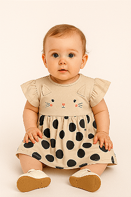 Vestido de Bebê da Quimby Malha Bolinhas Pretas