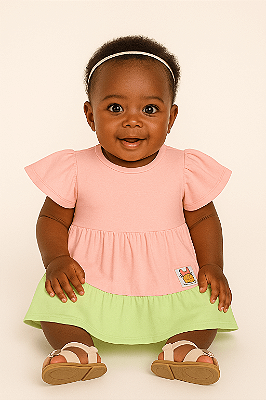 Vestido de Bebê da Quimby Malha Três Babados