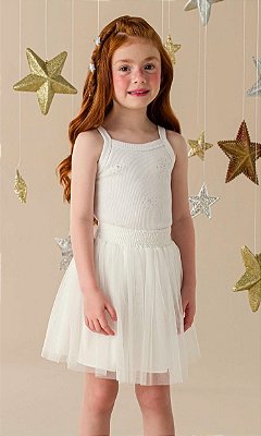 Conjunto Feminino Infantil da Mon Sucré Saia Tutu Branco