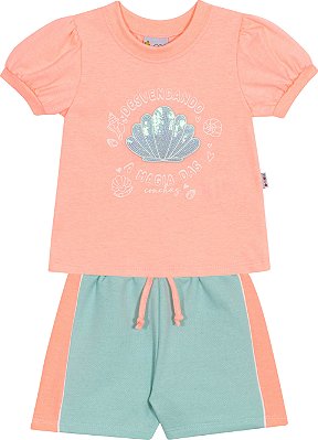 Conjunto Infantil Feminino de Verão Shorts Sereia