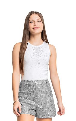 Blusa Juvenil da Gloss Cotton com Brilho sem Manga